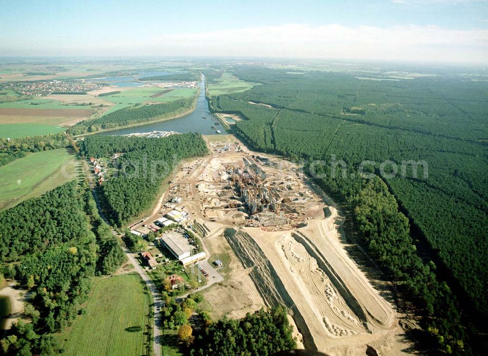 Hohenwarthe from above - Bau der Doppelsparschleuse Hohenwarthe am Wasserstraßenkreuz Magdeburg.