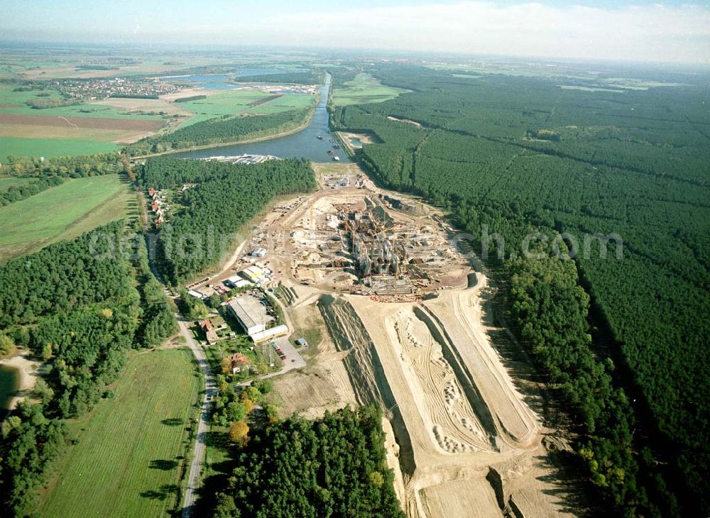 Hohenwarthe from the bird's eye view: Bau der Doppelsparschleuse Hohenwarthe am Wasserstraßenkreuz Magdeburg.