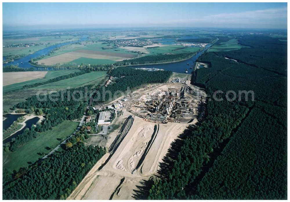 Aerial photograph Hohenwarthe - Bau der Doppelsparschleuse Hohenwarthe am Wasserstraßenkreuz Magdeburg.