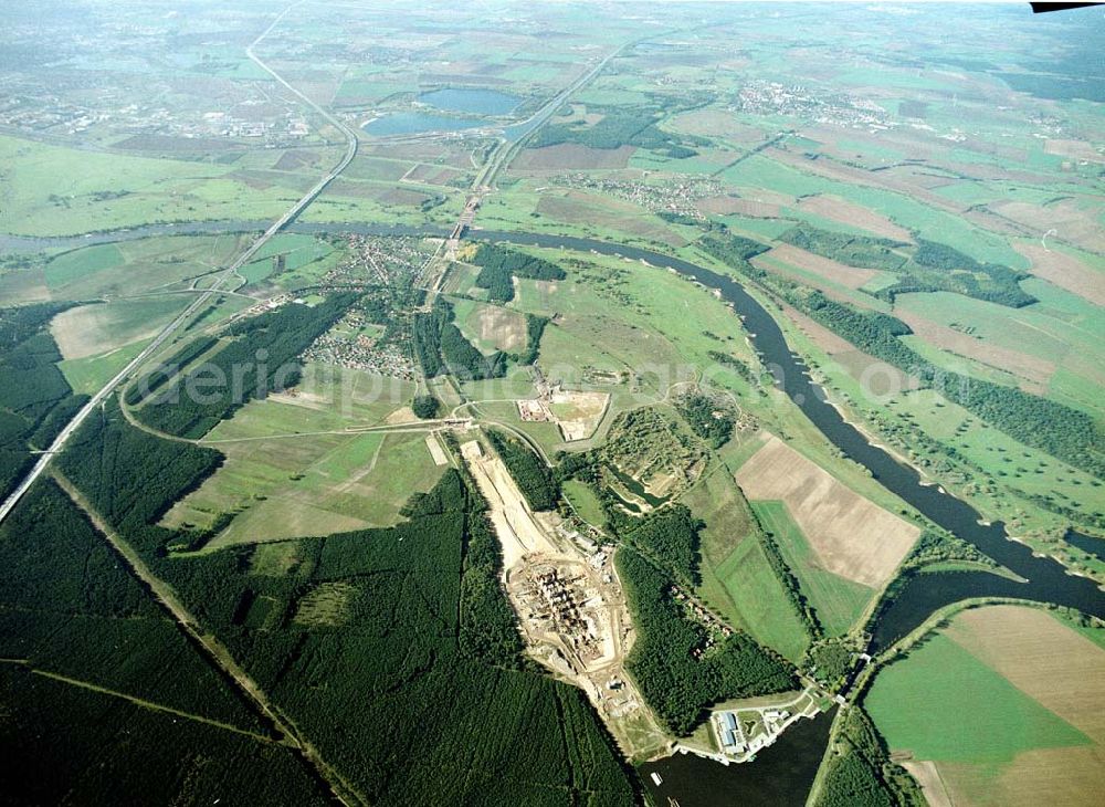 Hohenwarthe from above - Bau der Doppelsparschleuse Hohenwarthe am Wasserstraßenkreuz Magdeburg.