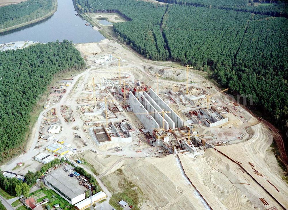 Hohenwarthe from above - Bau der Doppelsparschleuse Hohenwarthe am Wasserstraßenkreuz Magdeburg.