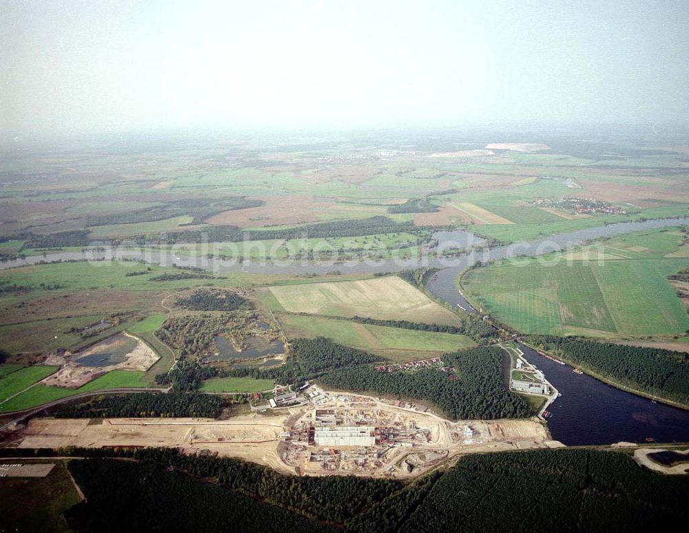 Aerial image Hohenwarthe - Bau der Doppelsparschleuse Hohenwarthe am Wasserstraßenkreuz Magdeburg.