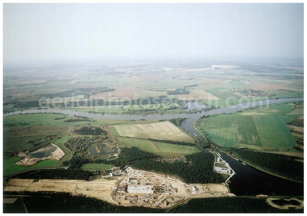 Aerial photograph Hohenwarthe - Bau der Doppelsparschleuse Hohenwarthe am Wasserstraßenkreuz Magdeburg.