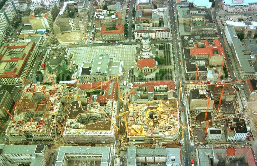 Berlin from above - Bau der Friedrichstadtpassagen am Gendarmenmarkt in Berlin-Mitte.