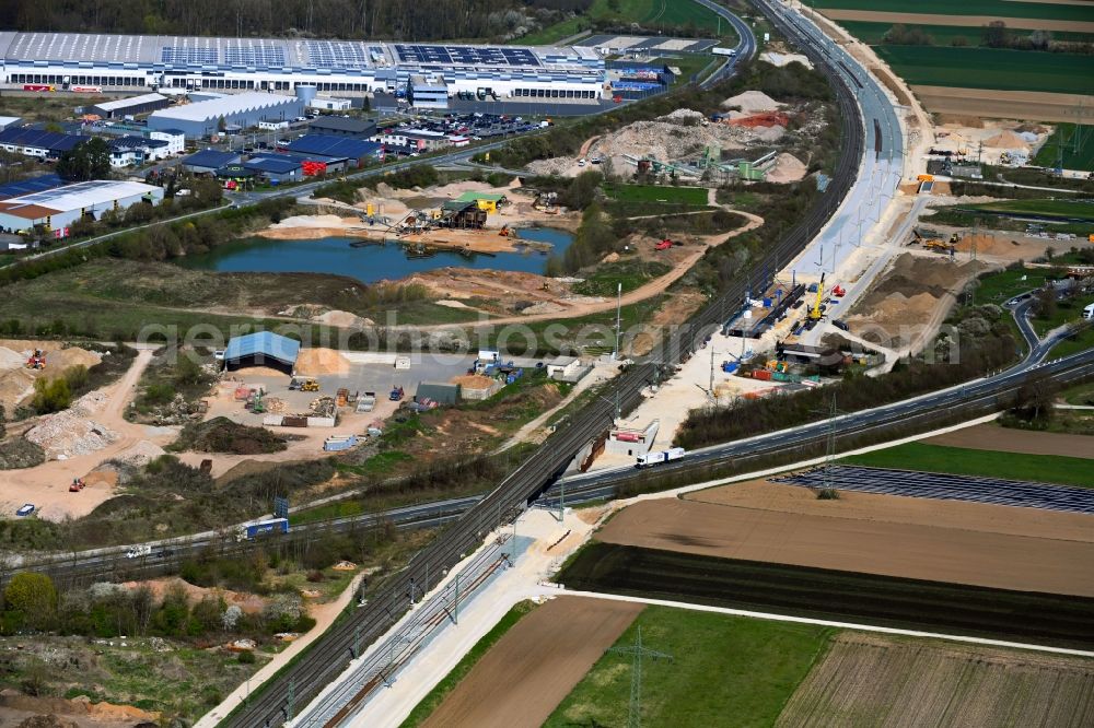 Aerial image Eggolsheim - Construction and maintenance work on the railway track in the German railway with four-track expansion in Eggolsheim in the state Bavaria, Germany