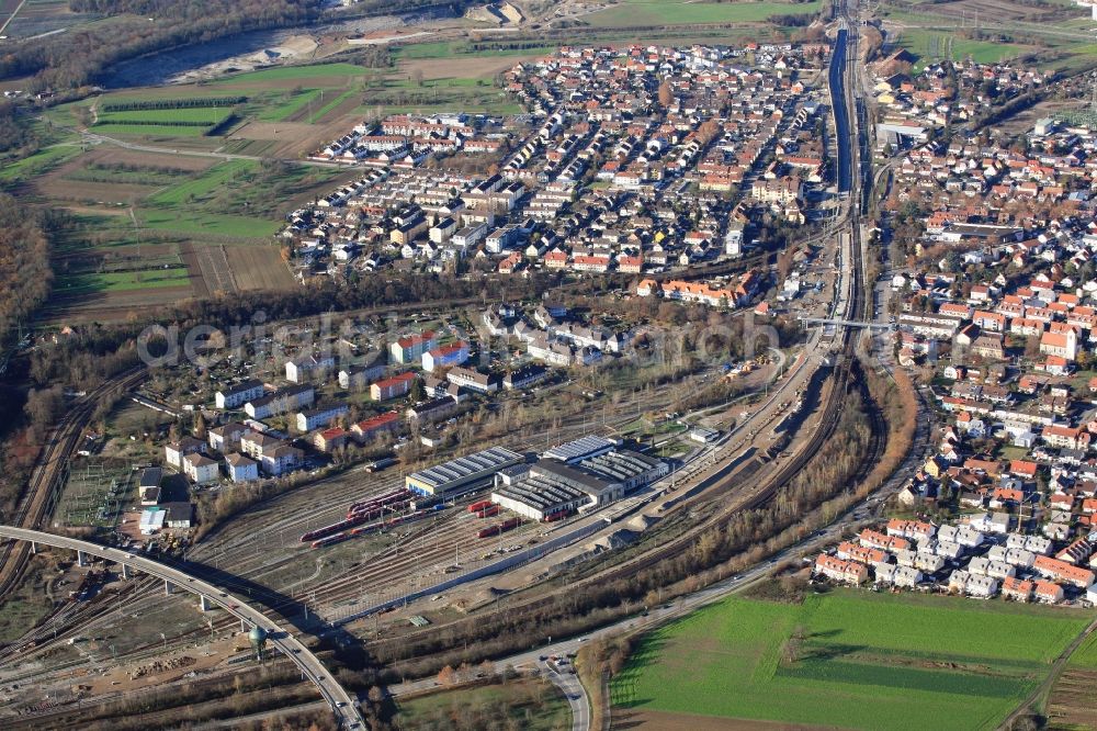 Aerial image Weil am Rhein - Construction and maintenance work on the railway track in the German railway for the four-lane expansion in Weil am Rhein in the state Baden-Wurttemberg, Germany