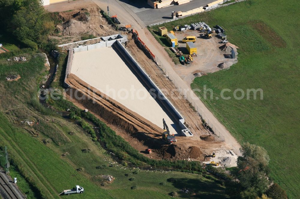 Aerial image Schopfheim - Renaturation of the canalised Schlierbach and construction of a settling basin with Drainage System in Schopfheim in the state Baden-Wurttemberg, Germany