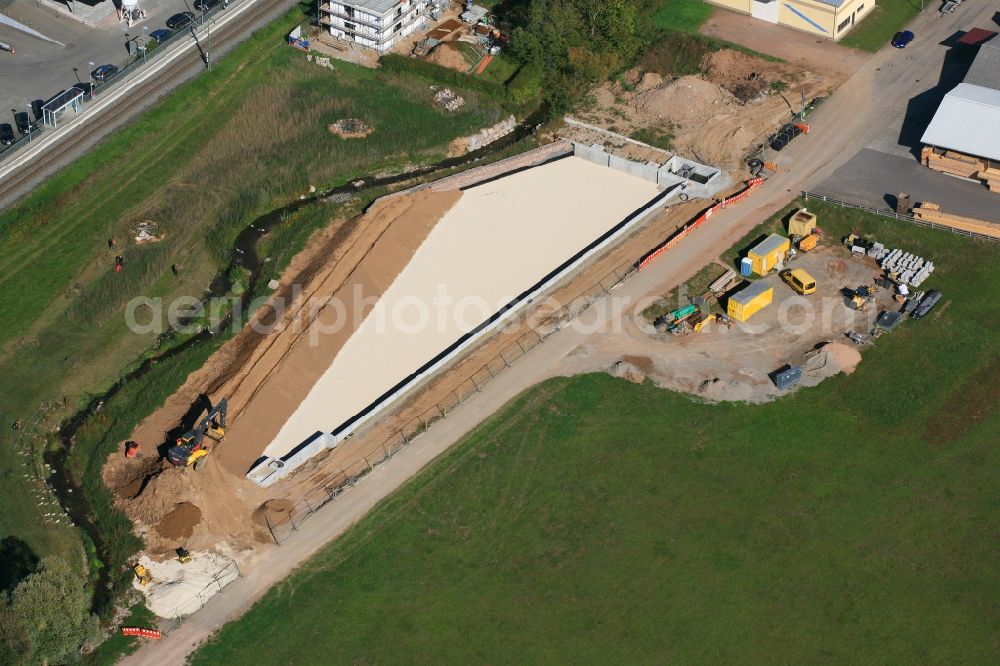 Aerial photograph Schopfheim - Renaturation of the canalised Schlierbach and construction of a settling basin with Drainage System in Schopfheim in the state Baden-Wurttemberg, Germany