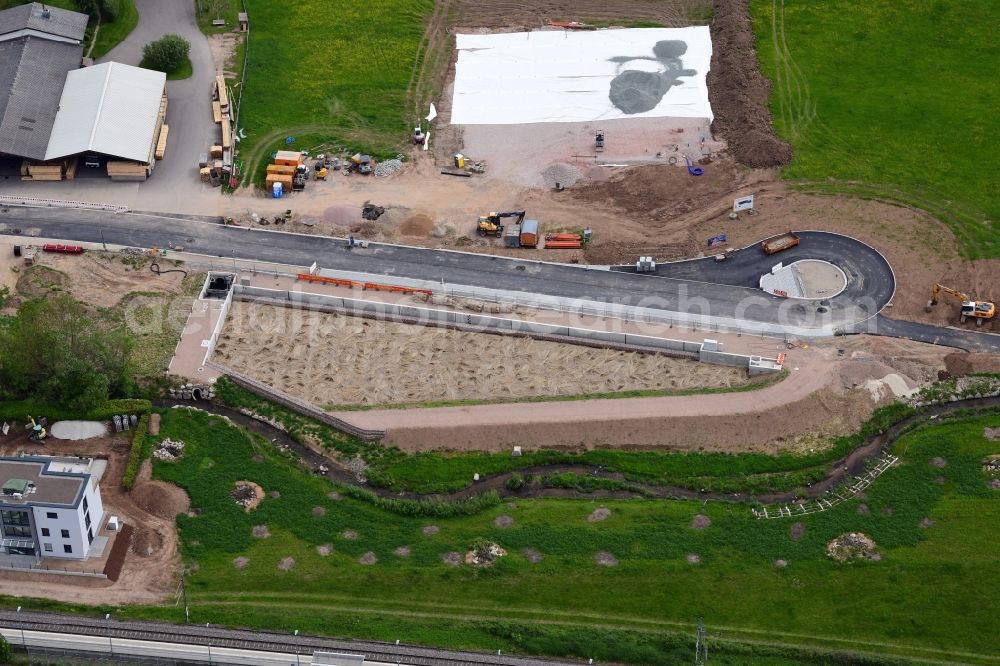 Schopfheim from above - Renaturation of the canalised Schlierbach and construction of a settling basin with Drainage System in Schopfheim in the state Baden-Wurttemberg, Germany