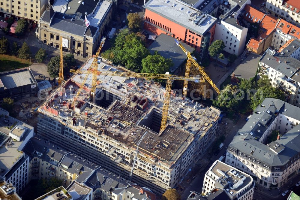 Aerial photograph Berlin - View of the construction of the Leonardo Hotel in the district Mitte in Berlin. In addition to a hotel, the building will include apartment units and business premises