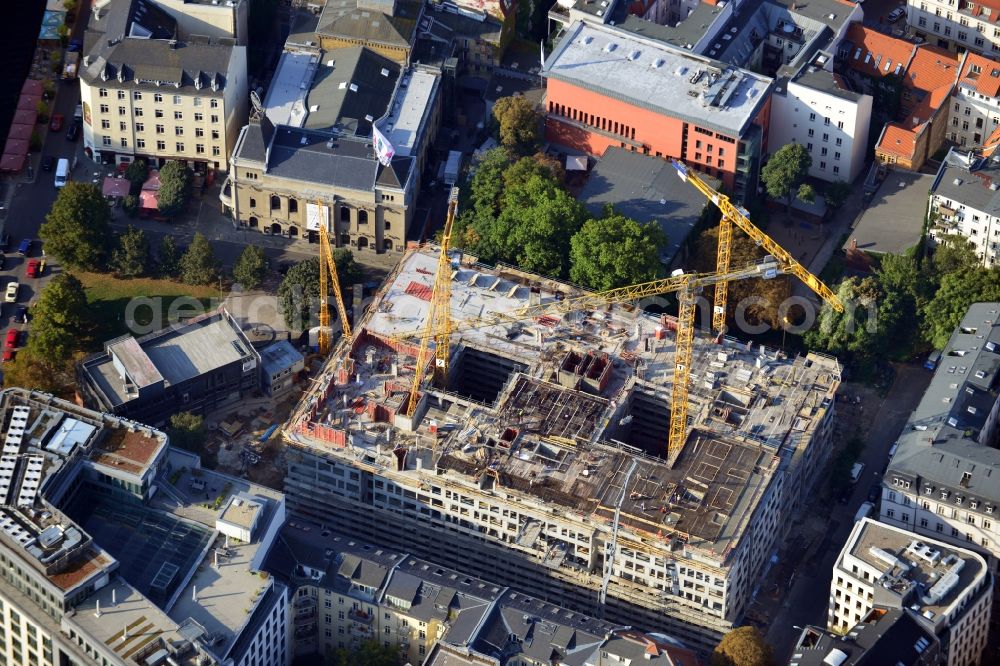 Berlin from above - View of the construction of the Leonardo Hotel in the district Mitte in Berlin. In addition to a hotel, the building will include apartment units and business premises