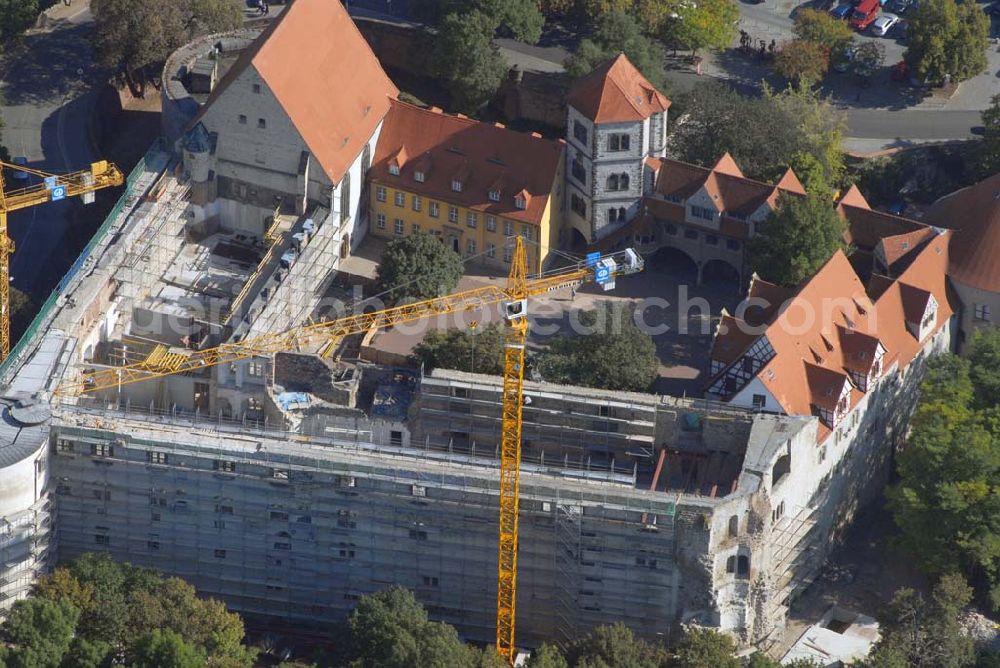 Aerial image Halle - Blick auf Schloss Moritzburg am Schlossberg in Halle, das zur Zeit restauriert wird (Kontakt Stiftung Moritzburg: Friedemann-Bach-Platz 5, D-06108 Halle (Saale), Telefon: 0345-21259-0, Telefax: 0345-2029990, poststelle@moritzburg.lsa-net.de)