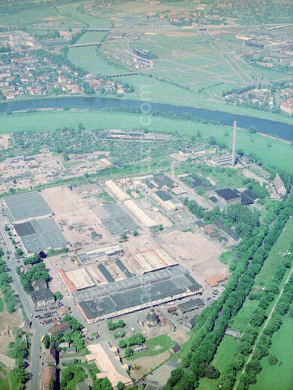 Aerial image Dresden / Sachs. - Bau der Neue Messe - ein Projekt der HVB-Immobilien AG auf dem Ostragehege (Gelände des Alten Schlachthofes) in Dresden. Generalunternehmer: HOCHTIEF AG.