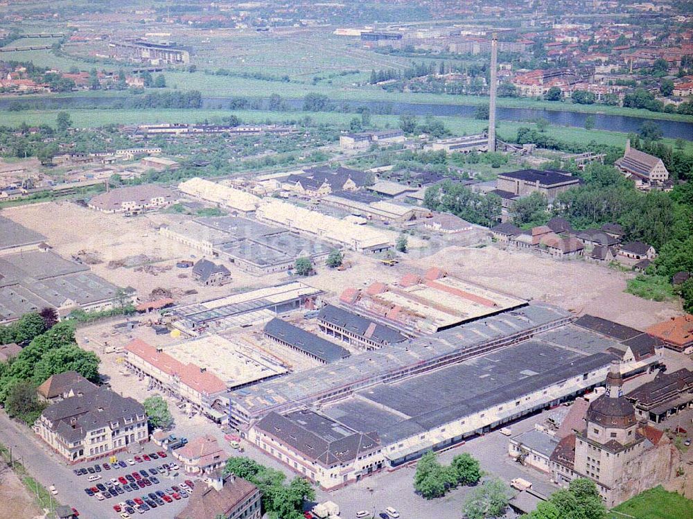 Aerial image Dresden / Sachs. - Bau der Neue Messe - ein Projekt der HVB-Immobilien AG auf dem Ostragehege (Gelände des Alten Schlachthofes) in Dresden. Generalunternehmer: HOCHTIEF AG.