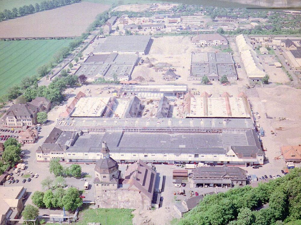 Aerial photograph Dresden / Sachs. - Bau der Neue Messe - ein Projekt der HVB-Immobilien AG auf dem Ostragehege (Gelände des Alten Schlachthofes) in Dresden. Generalunternehmer: HOCHTIEF AG.