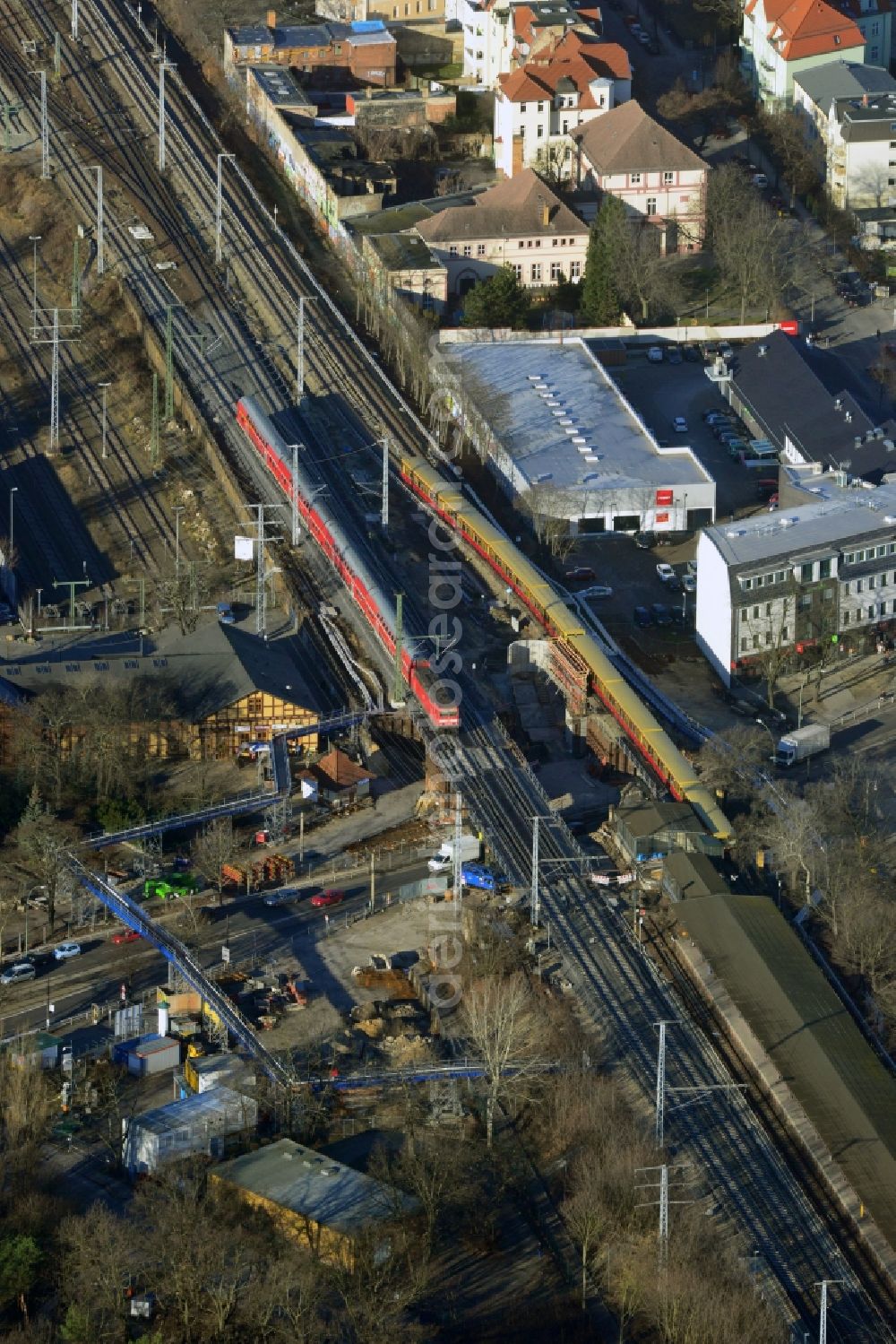 Aerial photograph Berlin - Construction of new railway bridge over the Treskowallee at Berlin- Karlshorst