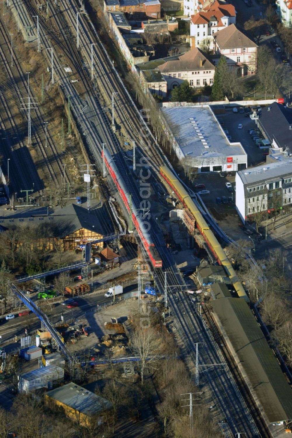 Berlin from above - Construction of new railway bridge over the Treskowallee at Berlin- Karlshorst