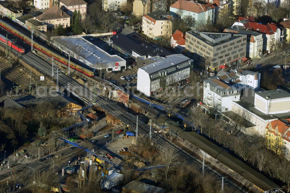 Aerial image Berlin - Construction of new railway bridge over the Treskowallee at Berlin- Karlshorst