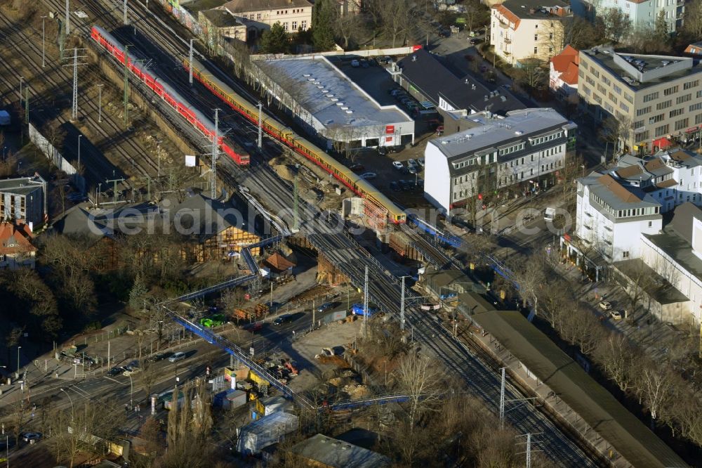 Aerial photograph Berlin - Construction of new railway bridge over the Treskowallee at Berlin- Karlshorst