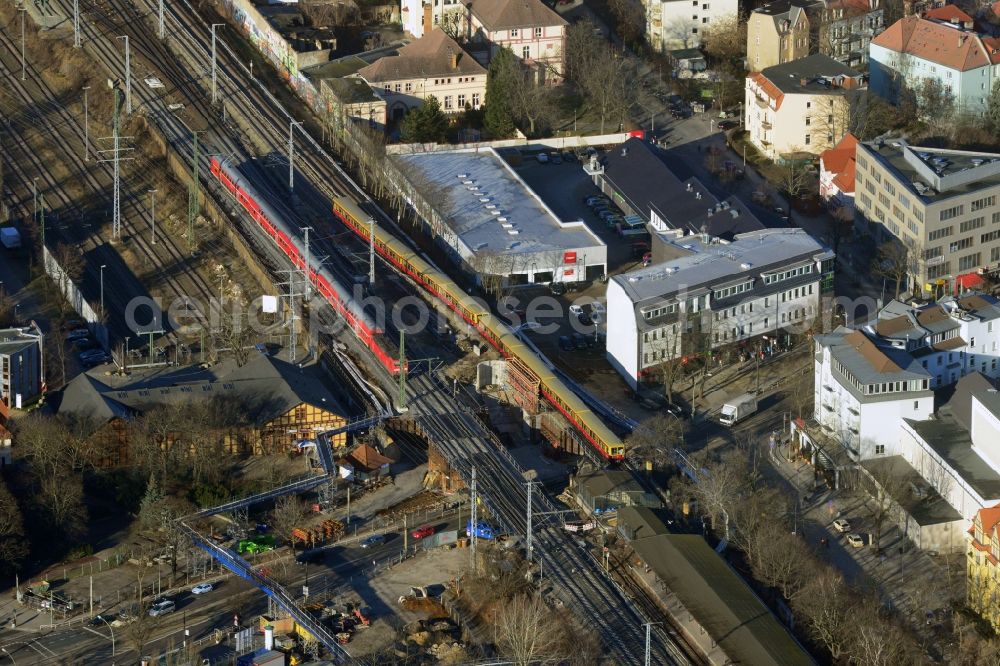 Berlin from above - Construction of new railway bridge over the Treskowallee at Berlin- Karlshorst