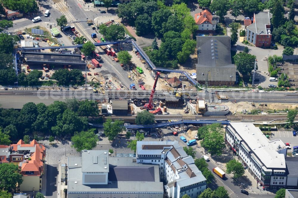 Aerial photograph Berlin - Construction of new railway bridge over the Treskowallee at Berlin- Karlshorst