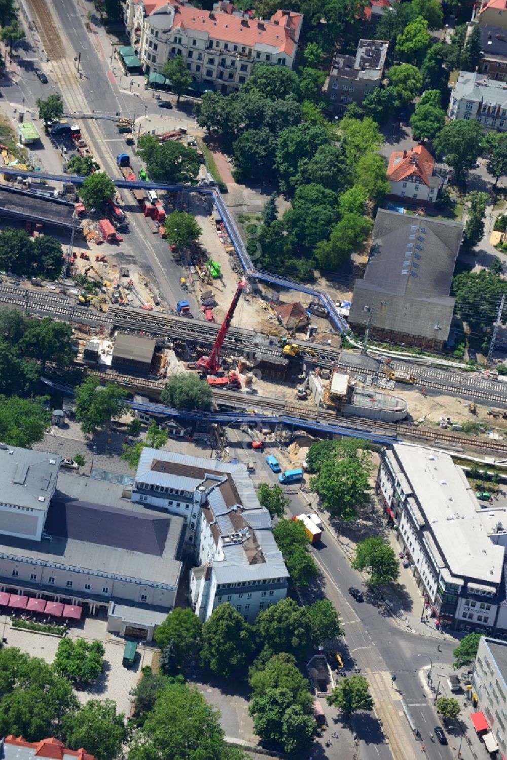 Berlin from above - Construction of new railway bridge over the Treskowallee at Berlin- Karlshorst