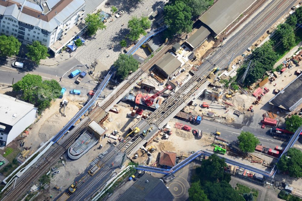 Berlin from above - Construction of new railway bridge over the Treskowallee at Berlin- Karlshorst