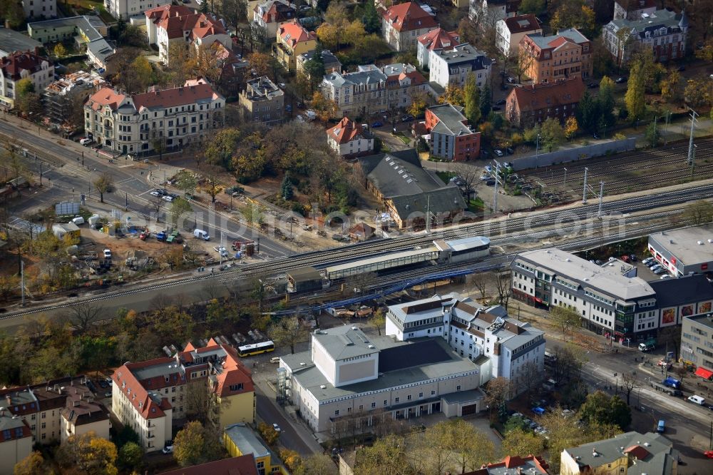 Berlin from above - Construction of new railway bridge over the Treskowallee at Berlin- Karlshorst