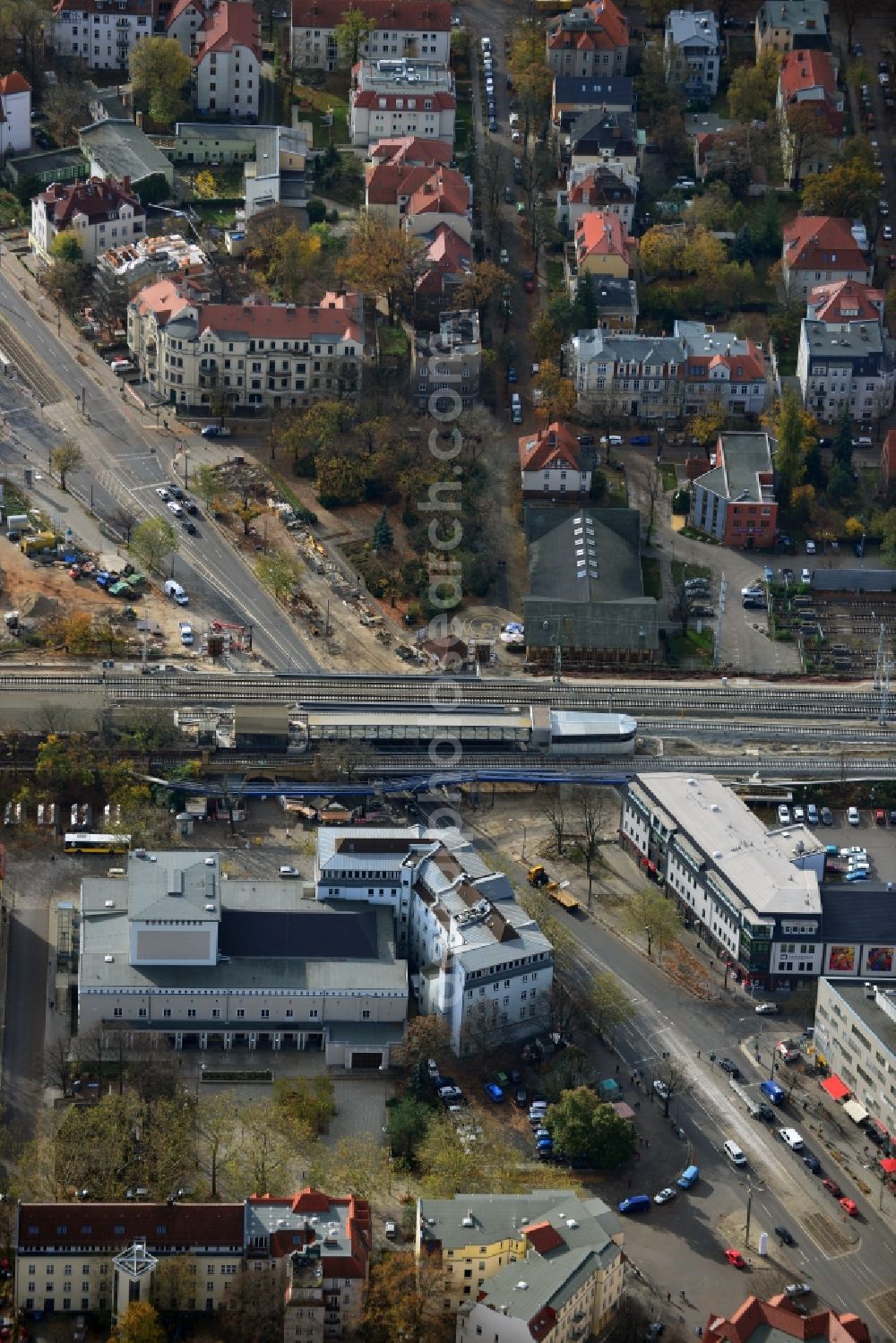 Aerial photograph Berlin - Construction of new railway bridge over the Treskowallee at Berlin- Karlshorst