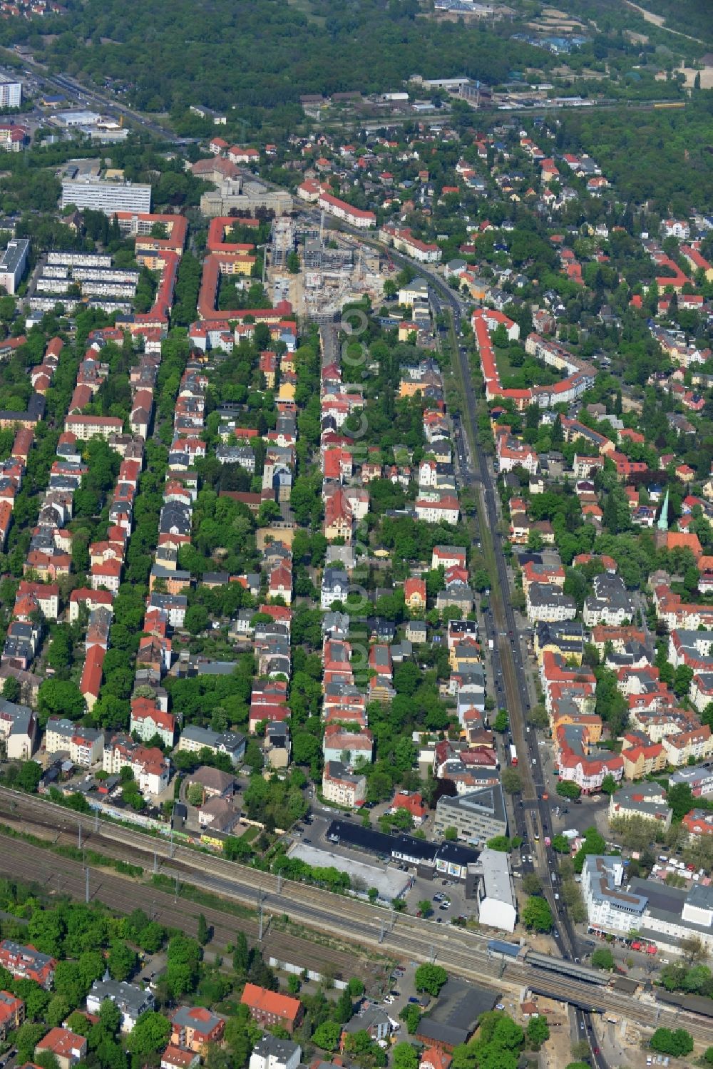 Aerial photograph Berlin - Construction of new railway bridge over the Treskowallee at Berlin- Karlshorst