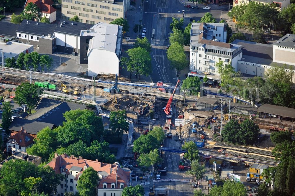 Aerial photograph Berlin - Construction of new railway bridge over the Treskowallee at Berlin- Karlshorst