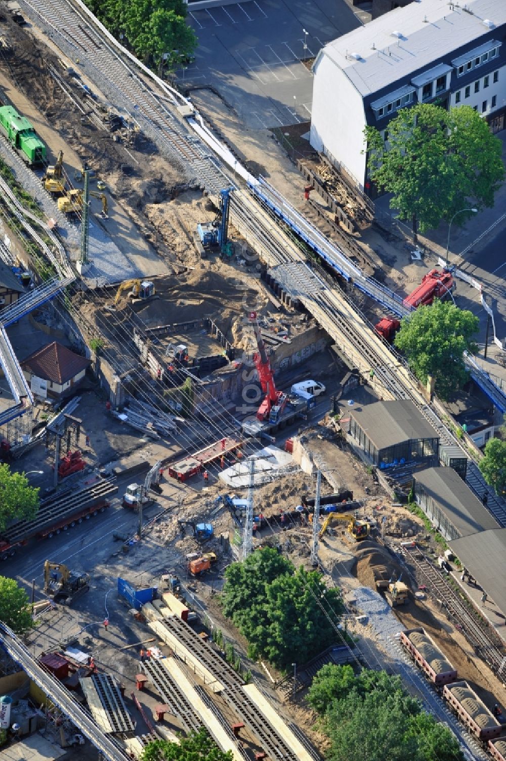 Aerial image Berlin - Construction of new railway bridge over the Treskowallee at Berlin- Karlshorst