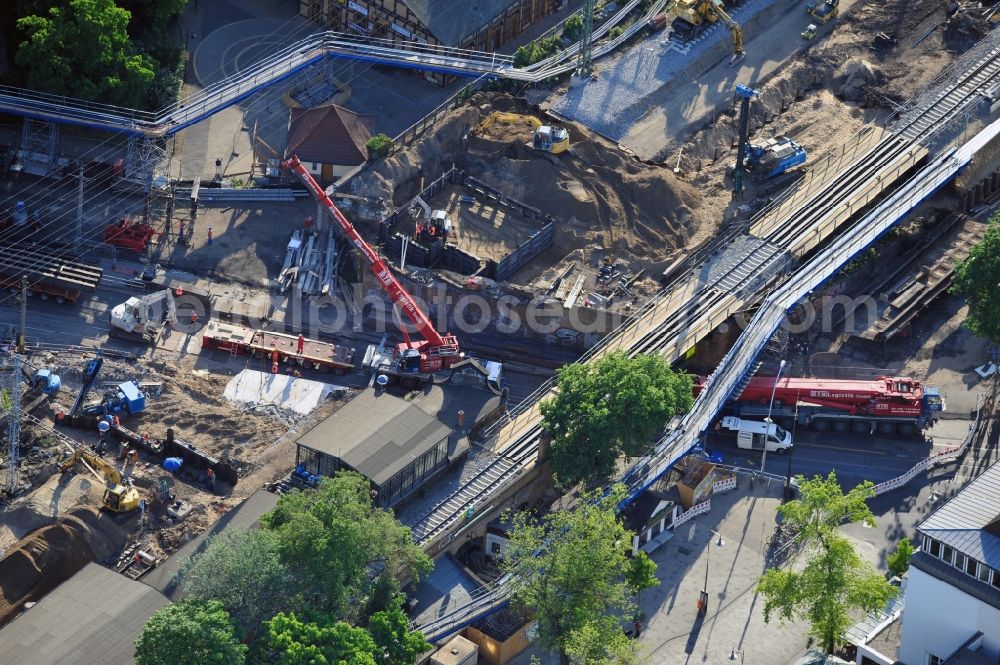 Aerial photograph Berlin - Construction of new railway bridge over the Treskowallee at Berlin- Karlshorst