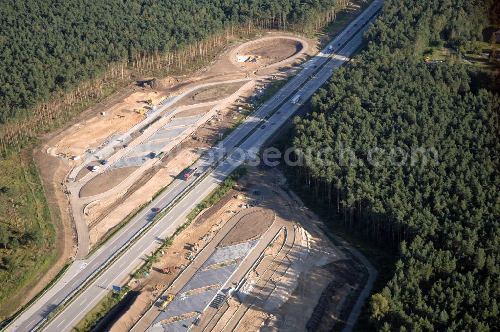 Aerial image Wandlitz - Seit dem April 2007 werden zwischen Bernau und Wandlitz auf der A 11 neue Parkplätze gebaut.