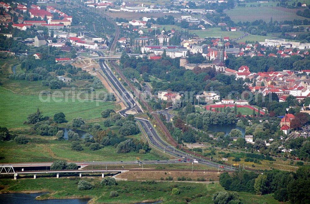 Wittenberg (Sachsen-Anhalt) from the bird's eye view: Bau der Ortsumgehungsstraße B2 / B 187 südöstlich in Wittenberg an der Elbe. Projektsteuerung: Schüßler-Plan Ingenieurgesellschaft für Bau- und Verkehrswegeplanung mbH.