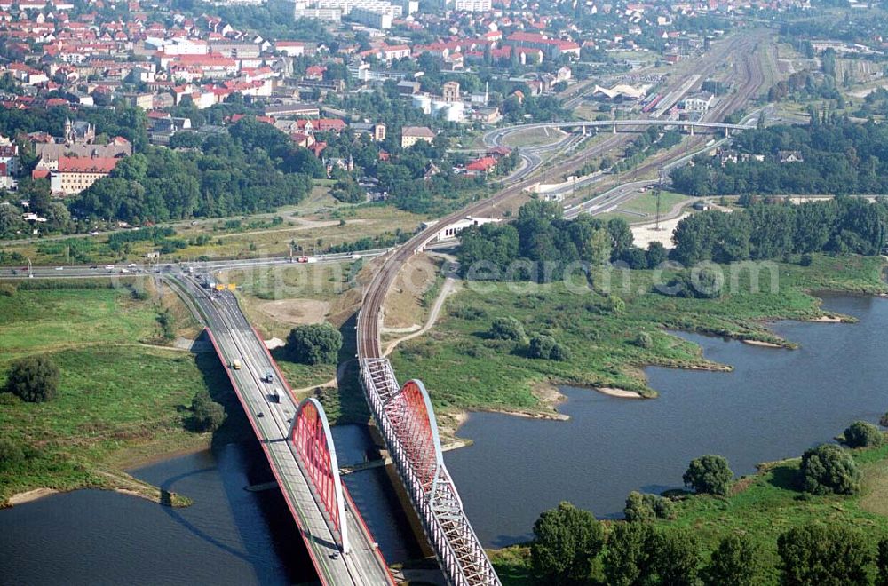 Wittenberg (Sachsen-Anhalt) from above - Bau der Ortsumgehungsstraße B2 / B 187 südöstlich in Wittenberg an der Elbe. Projektsteuerung: Schüßler-Plan Ingenieurgesellschaft für Bau- und Verkehrswegeplanung mbH.