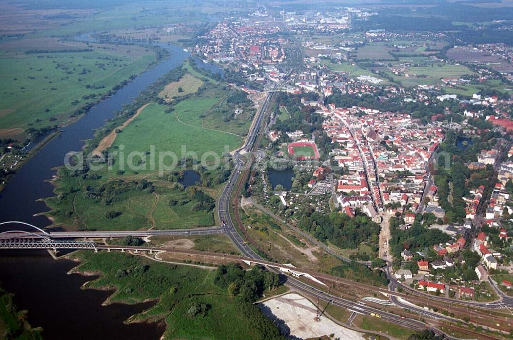 Aerial image Wittenberg (Sachsen-Anhalt) - Bau der Ortsumgehungsstraße B2 / B 187 südöstlich in Wittenberg an der Elbe. Projektsteuerung: Schüßler-Plan Ingenieurgesellschaft für Bau- und Verkehrswegeplanung mbH.