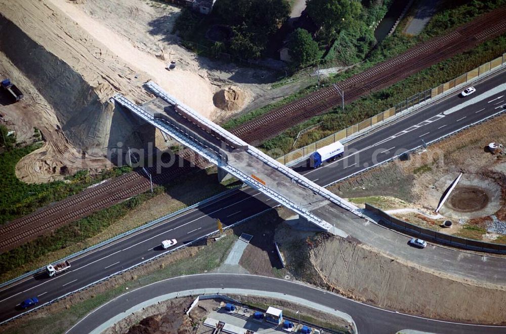 Wittenberg (Sachsen-Anhalt) from the bird's eye view: Bau der Ortsumgehungsstraße B2 / B 187 südöstlich in Wittenberg an der Elbe. Projektsteuerung: Schüßler-Plan Ingenieurgesellschaft für Bau- und Verkehrswegeplanung mbH.