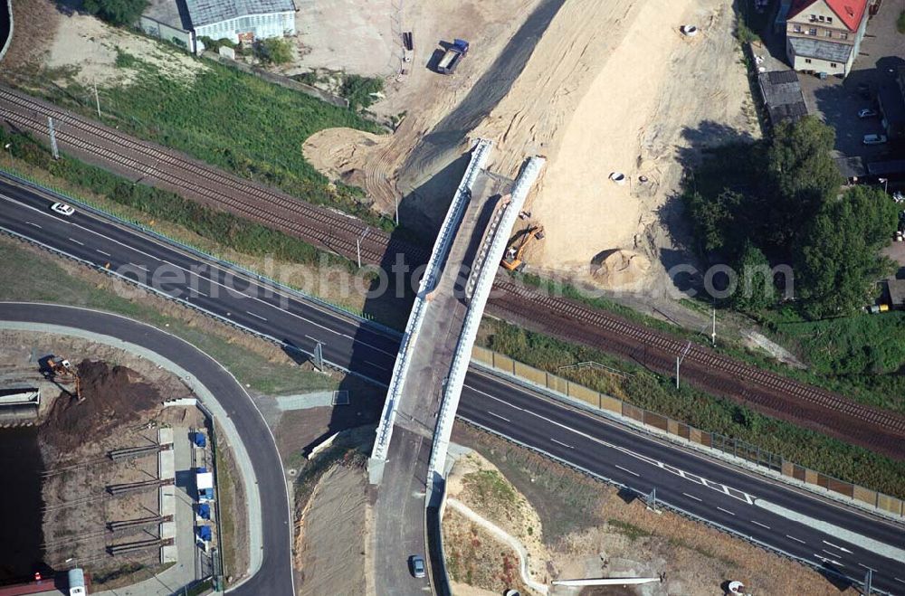 Aerial image Wittenberg (Sachsen-Anhalt) - Bau der Ortsumgehungsstraße B2 / B 187 südöstlich in Wittenberg an der Elbe. Projektsteuerung: Schüßler-Plan Ingenieurgesellschaft für Bau- und Verkehrswegeplanung mbH.