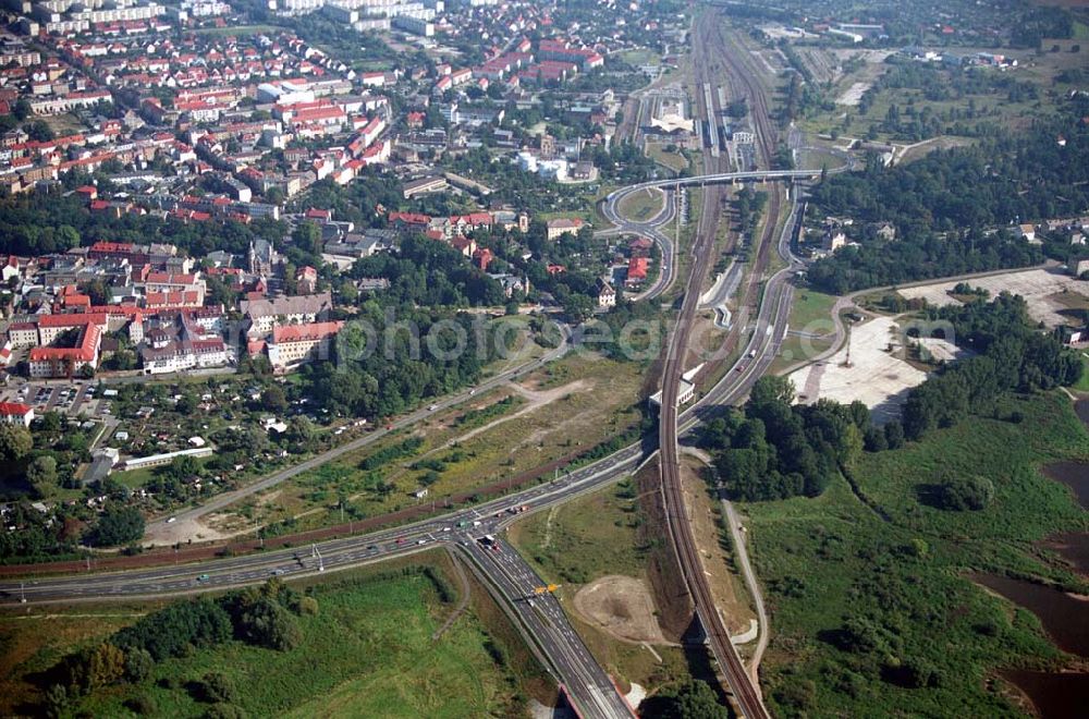 Wittenberg (Sachsen-Anhalt) from above - Bau der Ortsumgehungsstraße B2 / B 187 südöstlich in Wittenberg an der Elbe. Projektsteuerung: Schüßler-Plan Ingenieurgesellschaft für Bau- und Verkehrswegeplanung mbH.