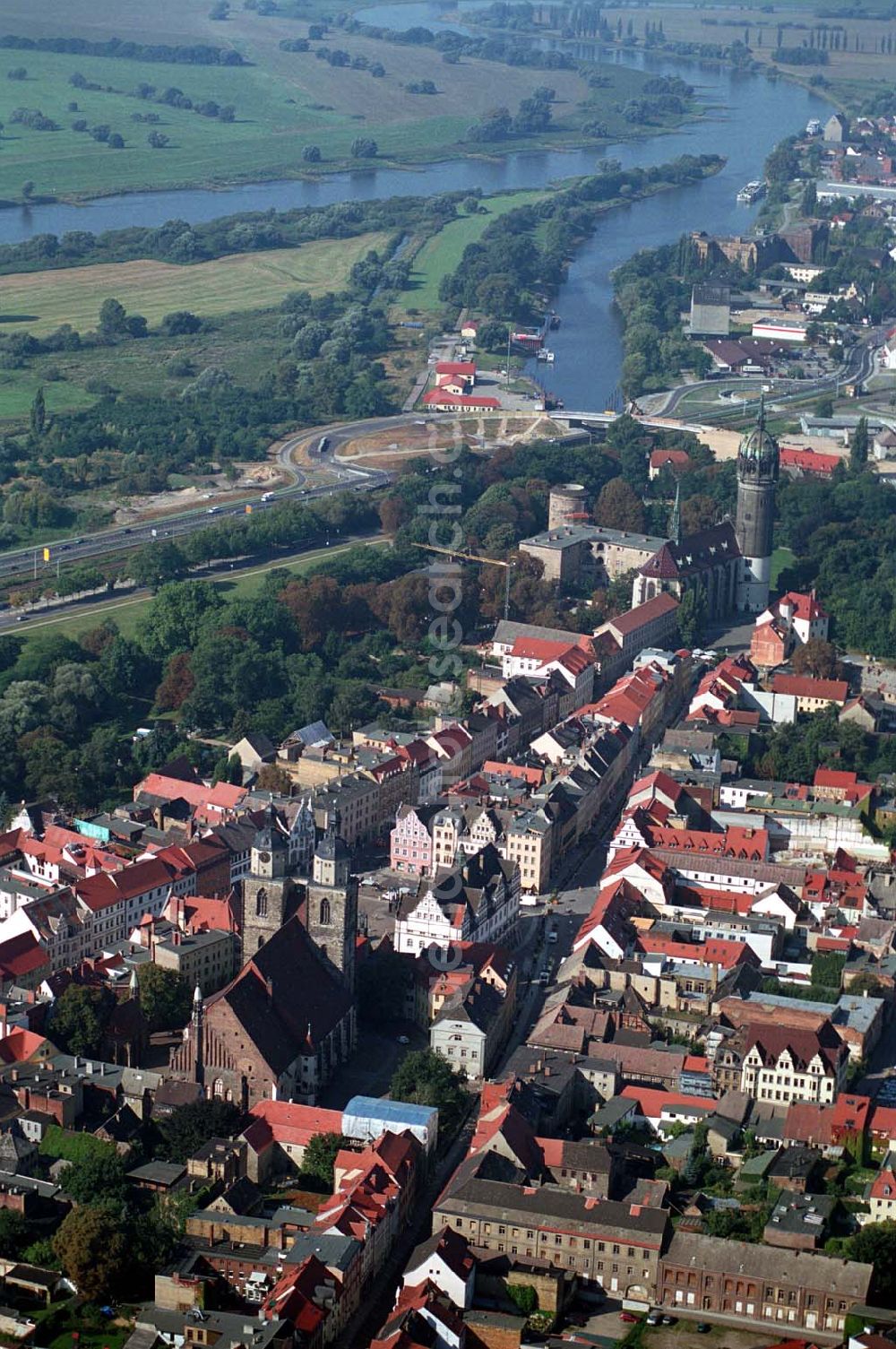 Wittenberg (Sachsen-Anhalt) from the bird's eye view: Bau der Ortsumgehungsstraße B2 / B 187 südöstlich in Wittenberg an der Elbe. Projektsteuerung: Schüßler-Plan Ingenieurgesellschaft für Bau- und Verkehrswegeplanung mbH.