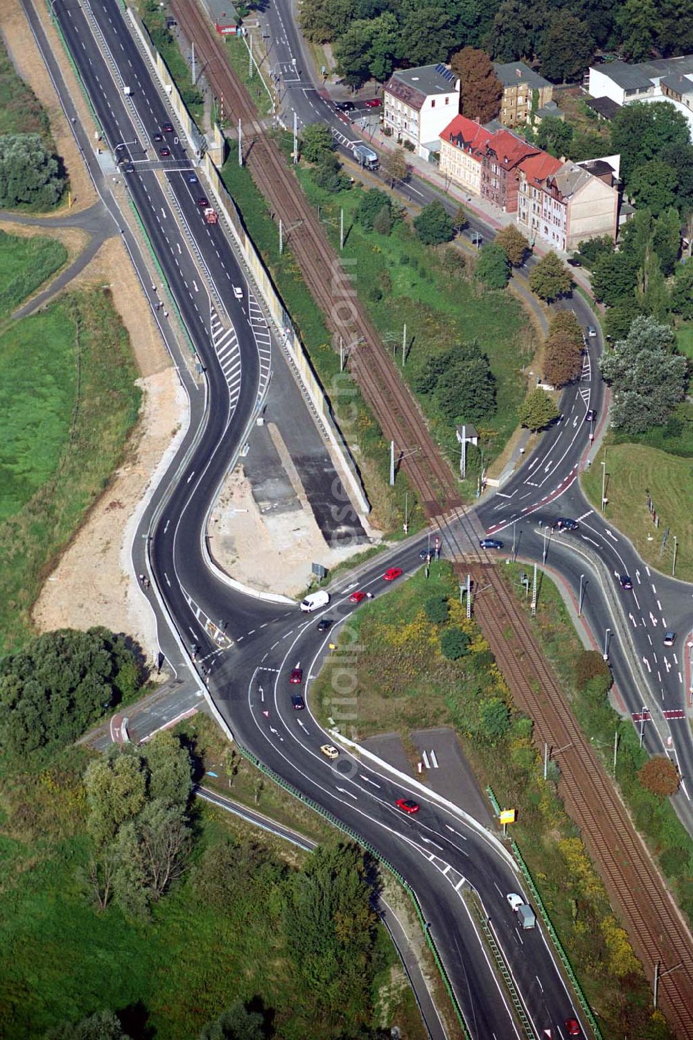 Wittenberg (Sachsen-Anhalt) from the bird's eye view: Bau der Ortsumgehungsstraße B2 / B 187 südöstlich in Wittenberg an der Elbe. Projektsteuerung: Schüßler-Plan Ingenieurgesellschaft für Bau- und Verkehrswegeplanung mbH.