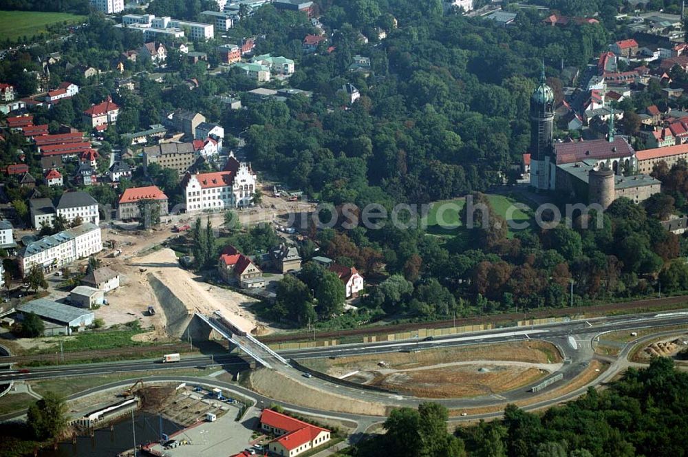 Wittenberg (Sachsen-Anhalt) from above - Bau der Ortsumgehungsstraße B2 / B 187 südöstlich in Wittenberg an der Elbe. Projektsteuerung: Schüßler-Plan Ingenieurgesellschaft für Bau- und Verkehrswegeplanung mbH.