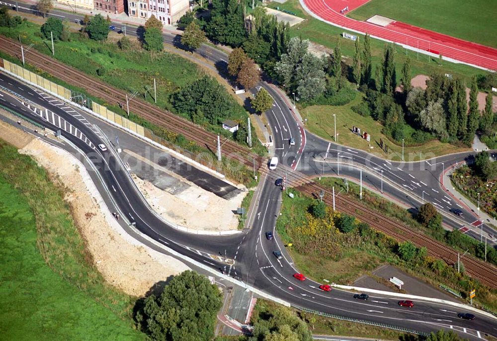 Wittenberg (Sachsen-Anhalt) from the bird's eye view: Bau der Ortsumgehungsstraße B2 / B 187 südöstlich in Wittenberg an der Elbe. Projektsteuerung: Schüßler-Plan Ingenieurgesellschaft für Bau- und Verkehrswegeplanung mbH.