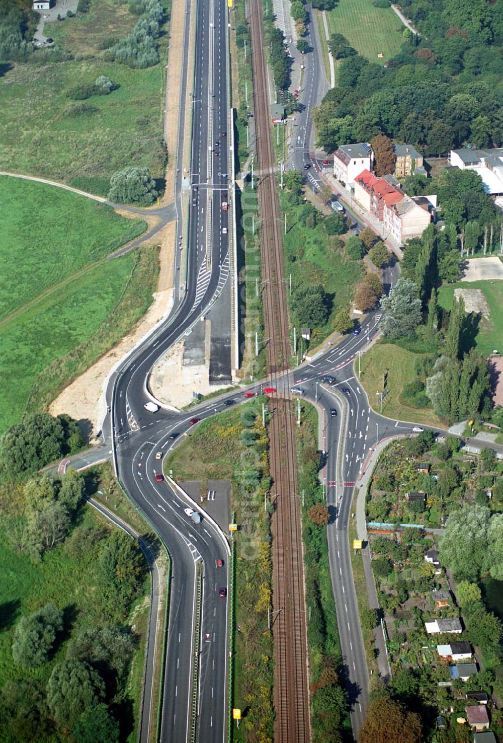 Wittenberg (Sachsen-Anhalt) from above - Bau der Ortsumgehungsstraße B2 / B 187 südöstlich in Wittenberg an der Elbe. Projektsteuerung: Schüßler-Plan Ingenieurgesellschaft für Bau- und Verkehrswegeplanung mbH.