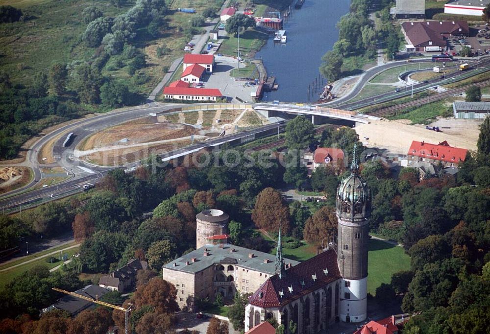 Wittenberg (Sachsen-Anhalt) from the bird's eye view: Bau der Ortsumgehungsstraße B2 / B 187 südöstlich in Wittenberg an der Elbe. Projektsteuerung: Schüßler-Plan Ingenieurgesellschaft für Bau- und Verkehrswegeplanung mbH.