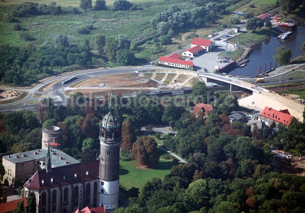 Aerial image Wittenberg (Sachsen-Anhalt) - Bau der Ortsumgehungsstraße B2 / B 187 südöstlich in Wittenberg an der Elbe. Projektsteuerung: Schüßler-Plan Ingenieurgesellschaft für Bau- und Verkehrswegeplanung mbH.