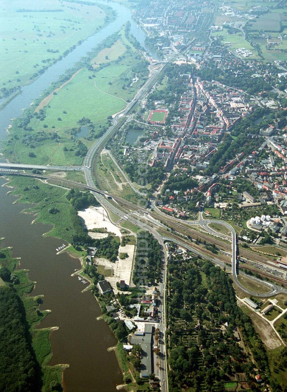 Aerial image Wittenberg (Sachsen-Anhalt) - Bau der Ortsumgehungsstraße B2 / B 187 südöstlich in Wittenberg an der Elbe. Projektsteuerung: Schüßler-Plan Ingenieurgesellschaft für Bau- und Verkehrswegeplanung mbH.