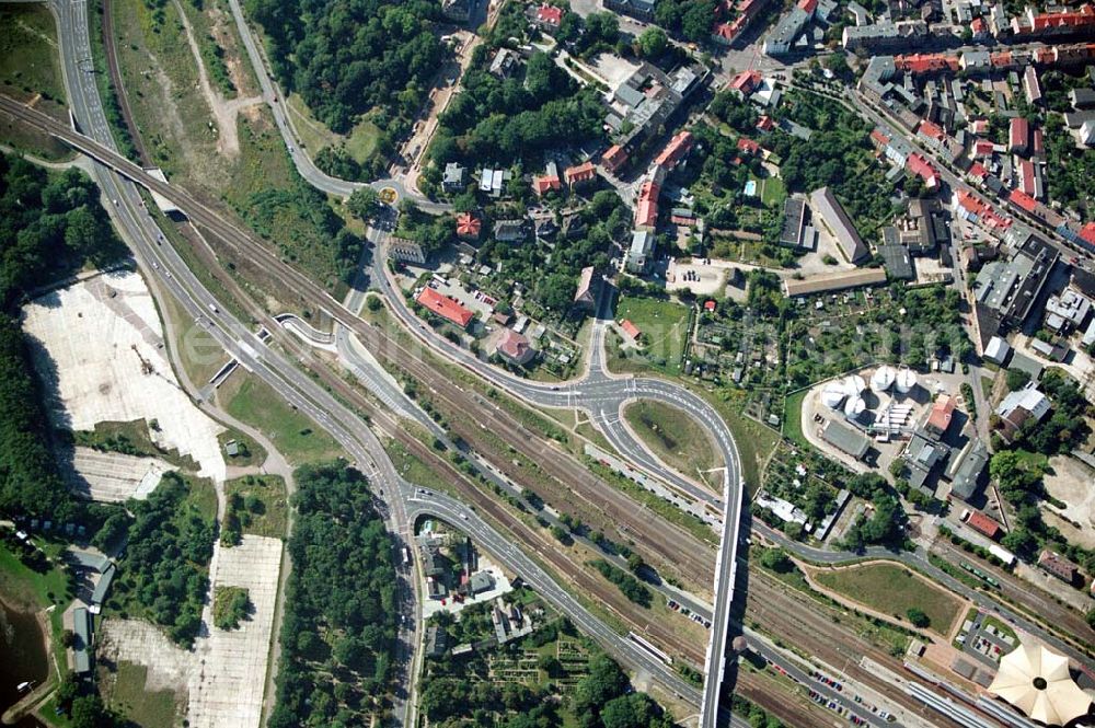 Wittenberg (Sachsen-Anhalt) from the bird's eye view: Bau der Ortsumgehungsstraße B2 / B 187 südöstlich in Wittenberg an der Elbe. Projektsteuerung: Schüßler-Plan Ingenieurgesellschaft für Bau- und Verkehrswegeplanung mbH.