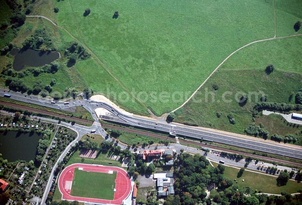 Wittenberg (Sachsen-Anhalt) from the bird's eye view: Bau der Ortsumgehungsstraße B2 / B 187 südöstlich in Wittenberg an der Elbe. Projektsteuerung: Schüßler-Plan Ingenieurgesellschaft für Bau- und Verkehrswegeplanung mbH.